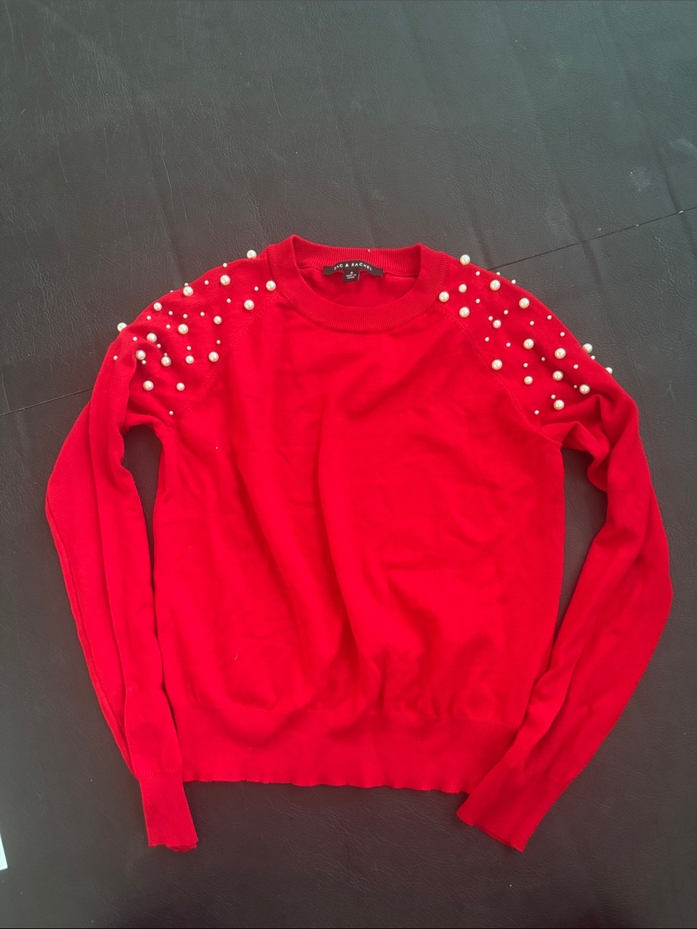 Zara Red Pearl-Embellished Crewneck Sweater